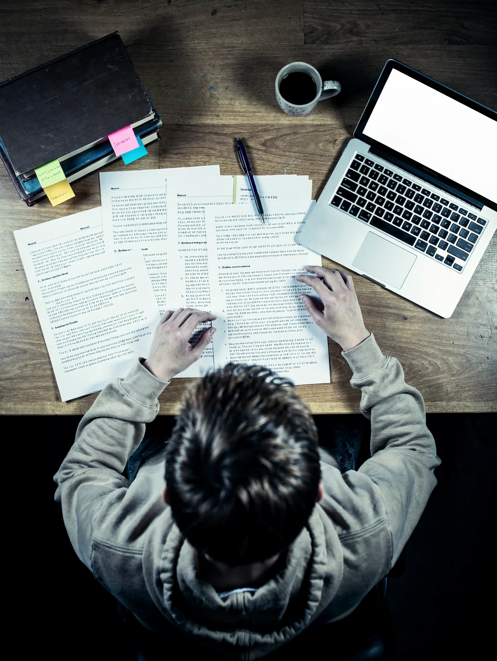 Étudiant concentré sur ses révisions à son bureau