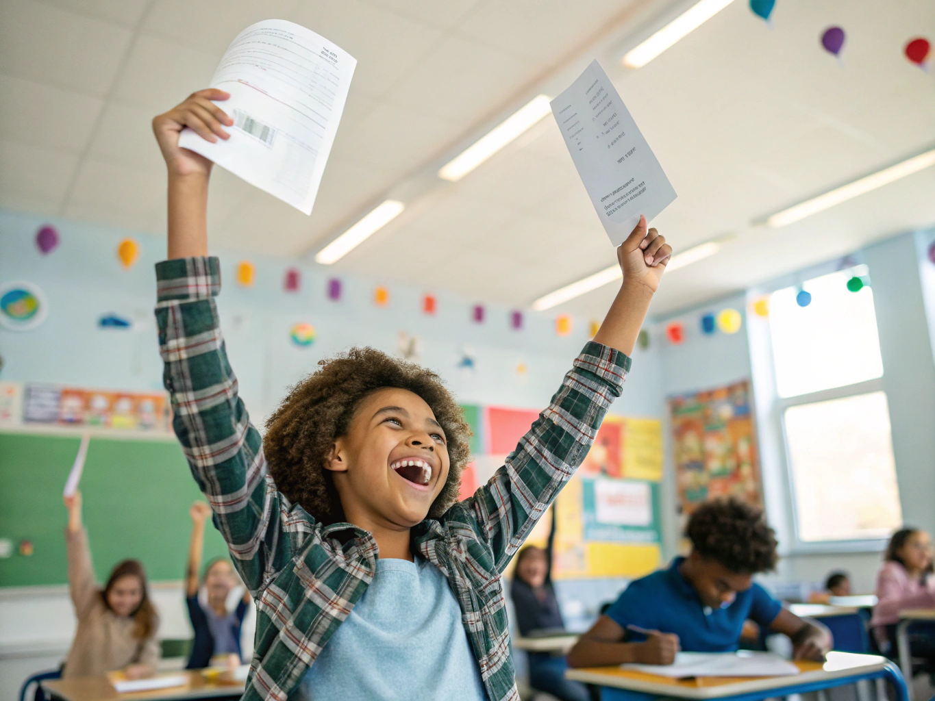 Student celebrating academic success after exam preparation